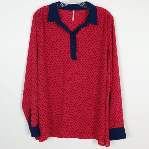 Free People | Horse Print Boyfriend Blouse Size L - Picture 3 of 6